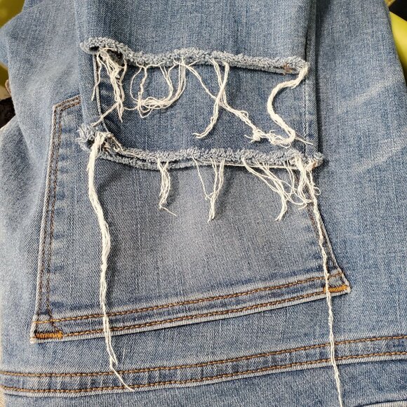 J Crew Size 31 Jeans Toothpick Distressed Mid Rise Skinny Stretch Denim Raw Hem - Picture 10 of 14